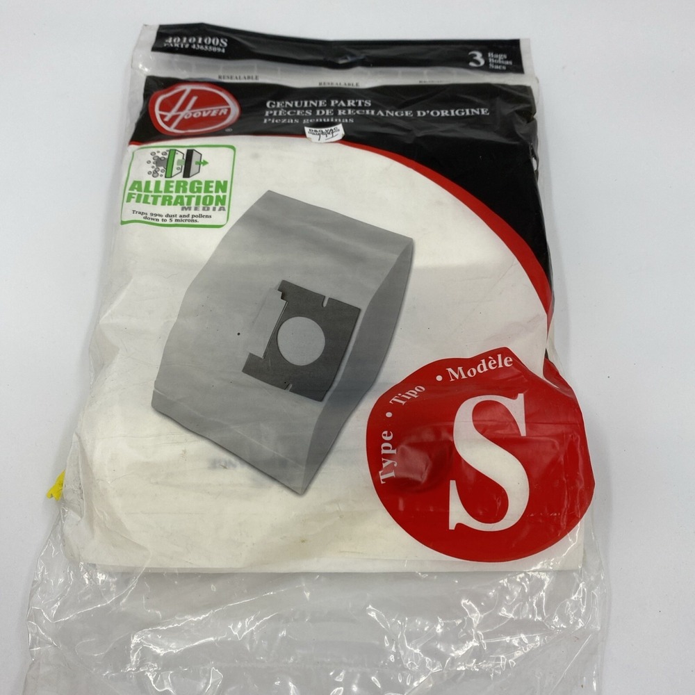 Genuine Hoover Vacuum Bags 3 Type S Allergen Filtration 43655094 4010100S NIP